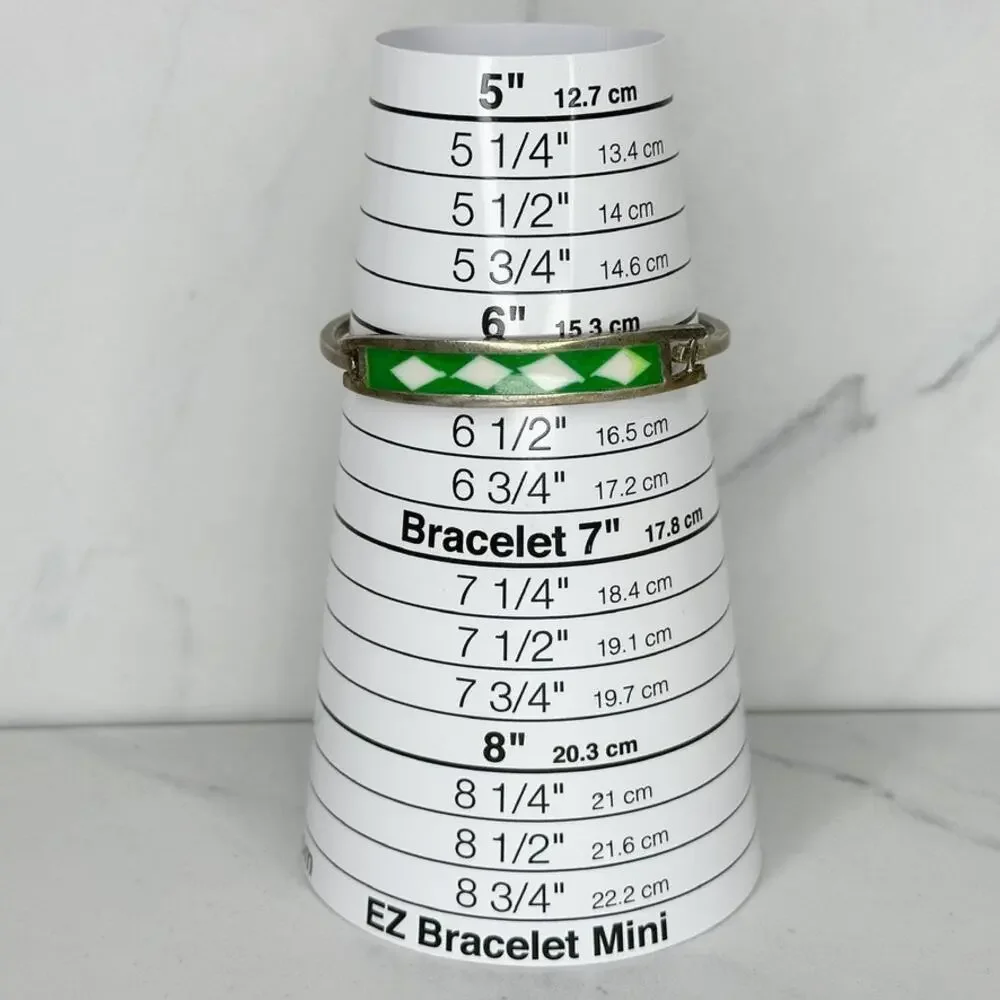 Alpaca Mexico Vintage Green White Diamond Pattern Inlay Hinged Bangle Bracelet ✨